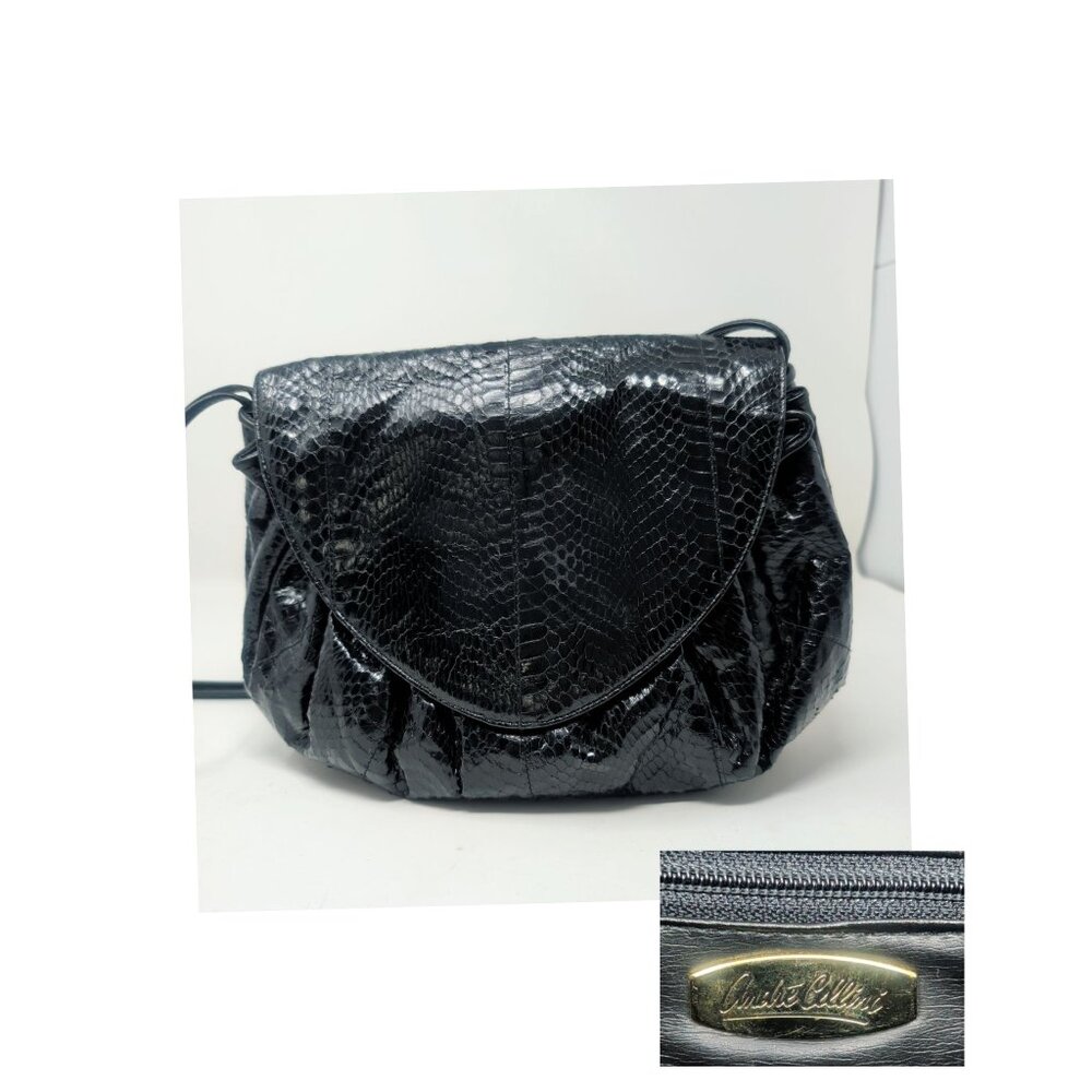 Vintage Andre Cellini Black Snake Shoulder Bag Purse